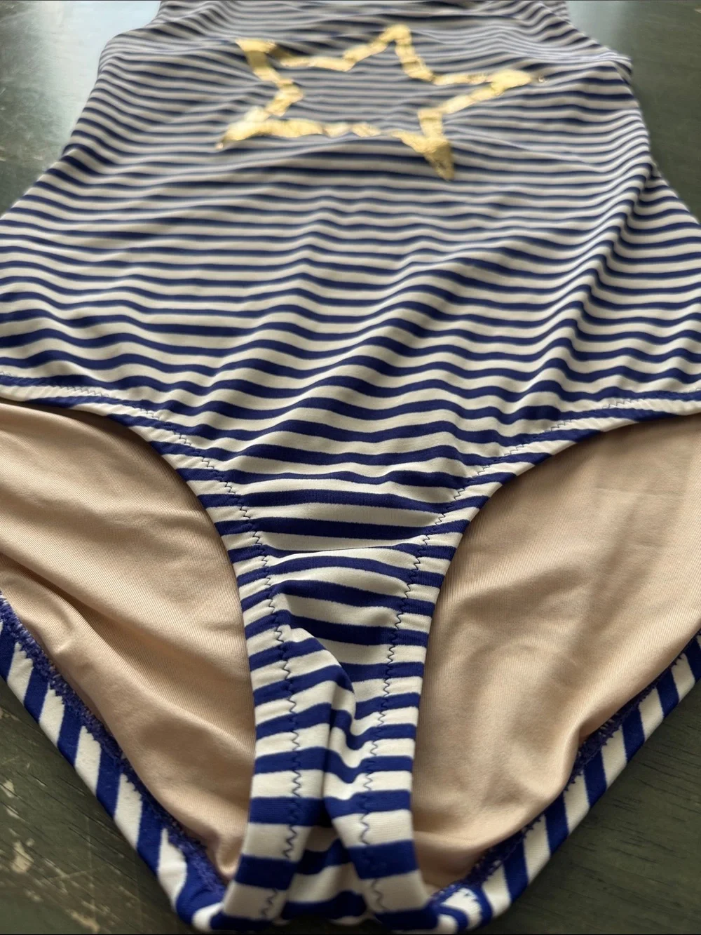 Crewcuts Navy & White Striped One-Piece Swimsuit with Gold Star
